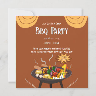 Cartão Plano de Festa de Churrasco Marrom Laranja 