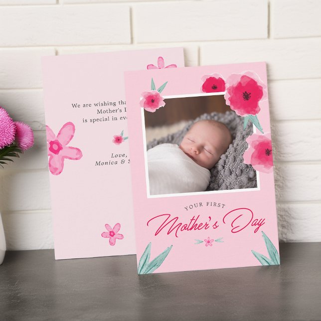 Cartão Plano de Foto do Primeiro Dia das Mães (Your First Mother's Day Photo Flat Card)