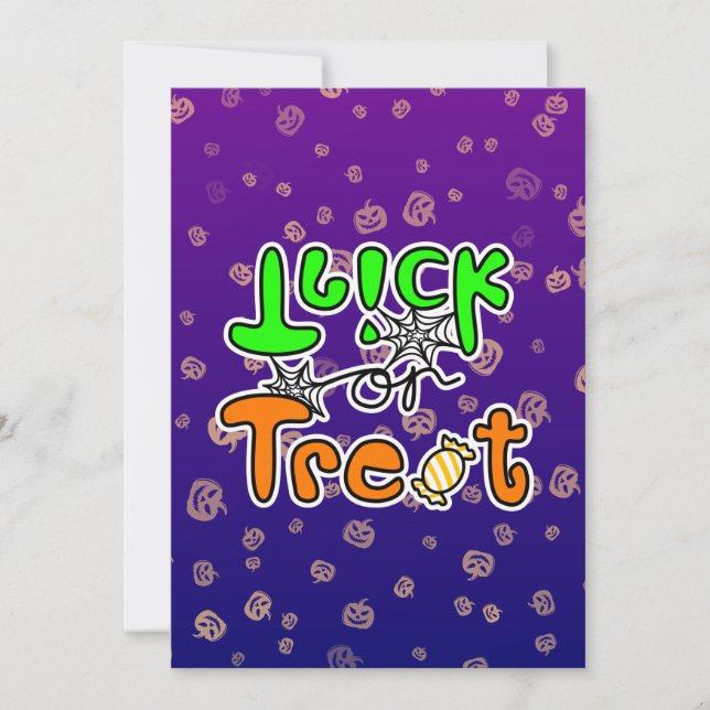 Cartão Plano de Halloween: Travessura ou Doce (Frente)