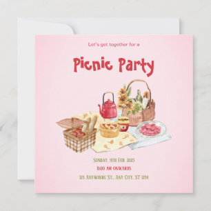 Cartão Plano de Ilustração Picnic Rosa Vermelho