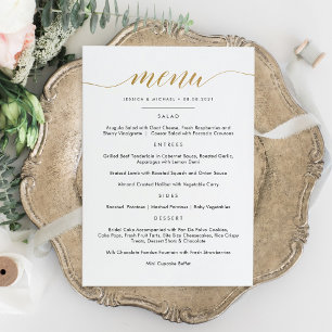 Cartão Plano de Menu de Caligrafia em Dourado Fals