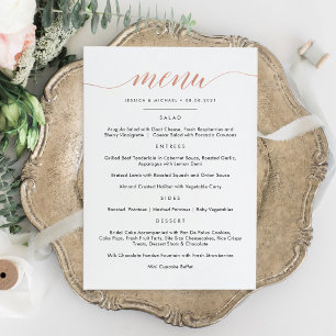 Cartão Plano de Menu de Caligrafia em Dourado Rosa