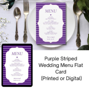 Cartão Plano de Menu de Casamento com Listras Roxa