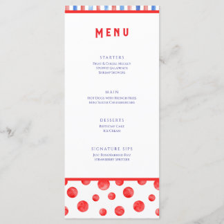 Cartão Plano de Menu de Evento Vermelho Azul de Ve
