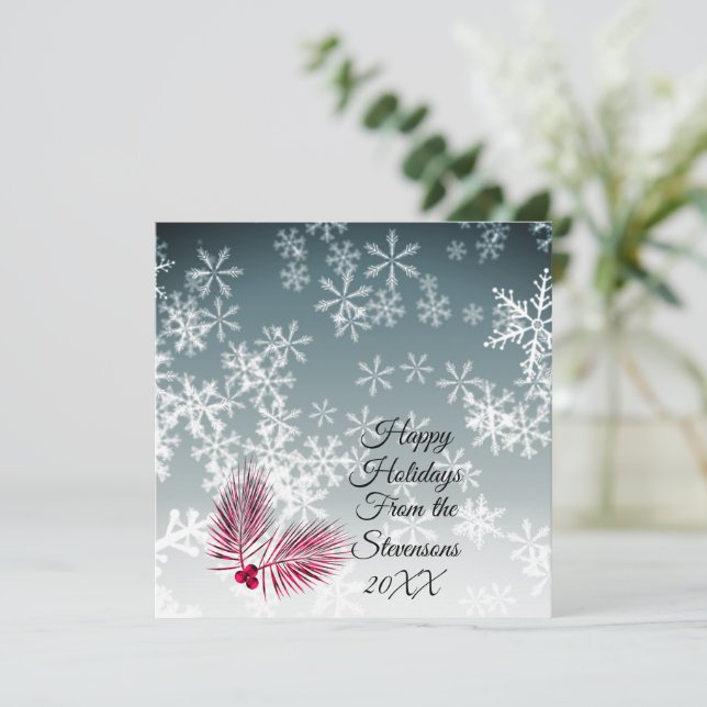 Cartão plano de Natal com floco de neve personaliz (Em pé/Frente)