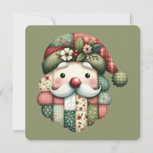 Cartão Plano de Natal com Papai Noel em Patchwork  (Frente)