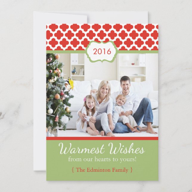 Cartão plano de Natal Red Green Quatrefoil (Frente)