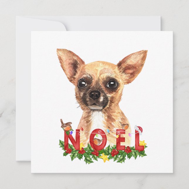 Cartão plano de Natal Watercolor Chihuahua Noel (Frente)