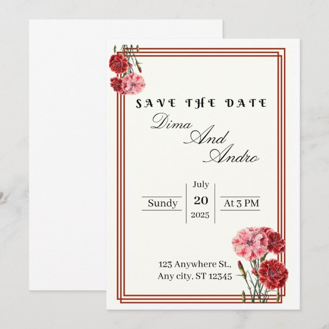 Cartão Plano de Salvar a Data (Frente/Verso)