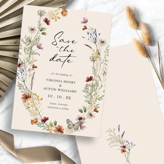Cartão Plano de Salvar a Data Floral de Outono (Fall Floral Save The Date Flat Card
)