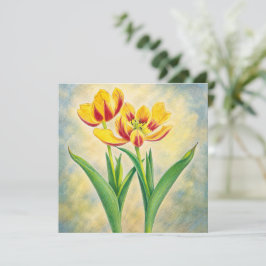 Cartão Plano de Tulipas Vermelhas e Amarelas