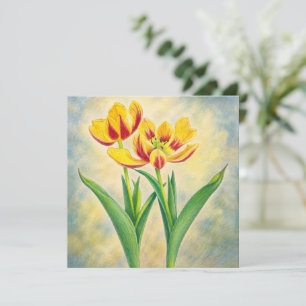 Cartão Plano de Tulipas Vermelhas e Amarelas