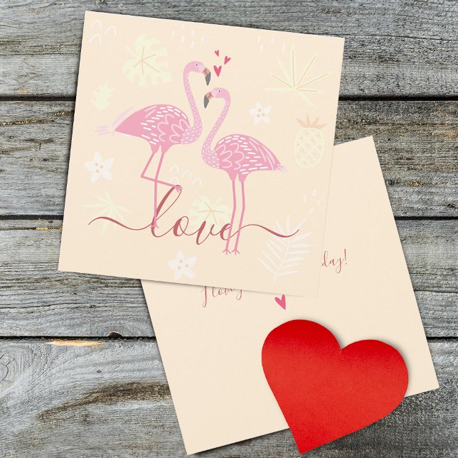 Cartão Plano do Amor de Flamingo no Dia dos Namora (Flamingo Love Valentines Card)