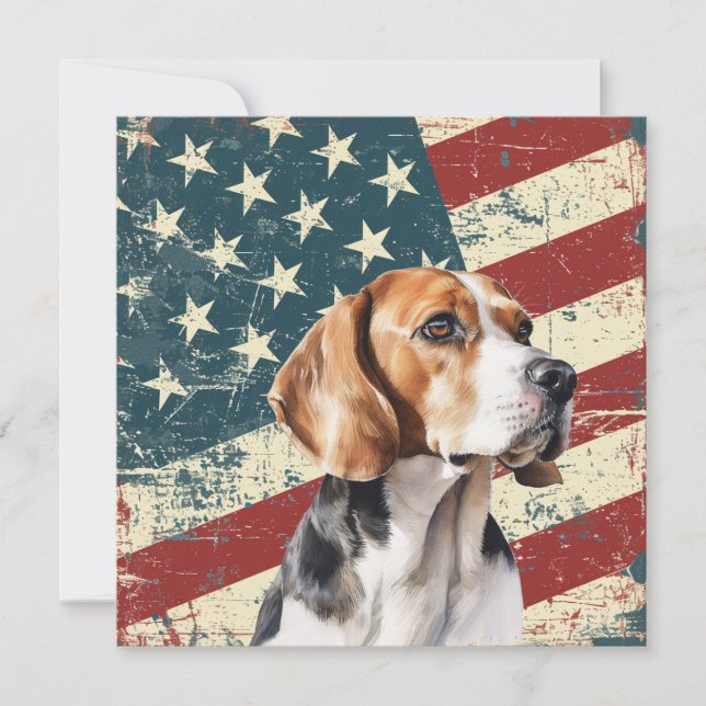 Cartão Plano do Cão Beagle Hound com Bandeira Amer (Frente)