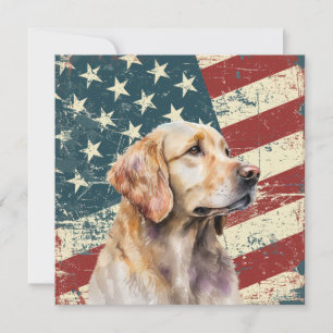 Cartão Plano do Cão Retriever Dourado com Bandeira