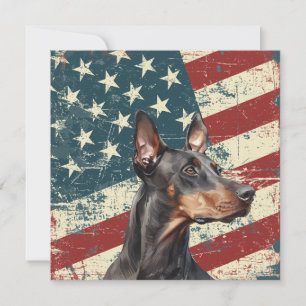 Cartão Plano Doberman Pinscher com Bandeira Americ
