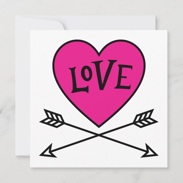 Cartão Plano LOVE com Arcos de Cupido e Coração Ro (Frente)
