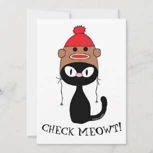 Cartão Plano Verificar Meowt Gato Preto c/ Chapéu 