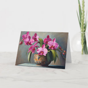 Cartão Planta de Flor de Orquídea Rosa em Flor