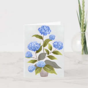 Cartão Planta de Hortênsia Azul   Aquarela Floral Bonita