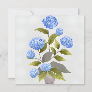 Cartão Planta de Hortênsia Azul   Aquarela Floral Bonita