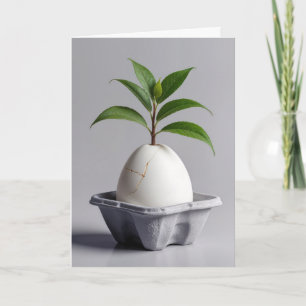 Cartão Planta Verde crescendo a partir de um ovo branco