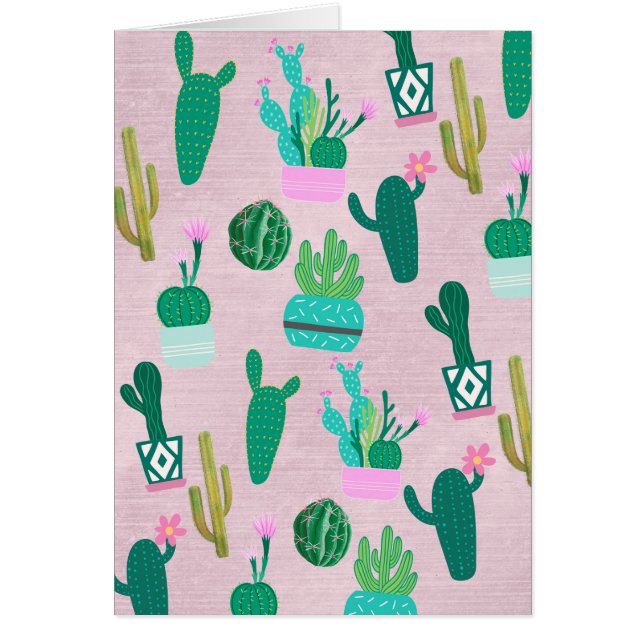 Cartão Plantas de cactos do sudoeste, Russo, Rosa, (Frente)