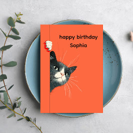 Cartão Playful Cat Birthday Greeting Card