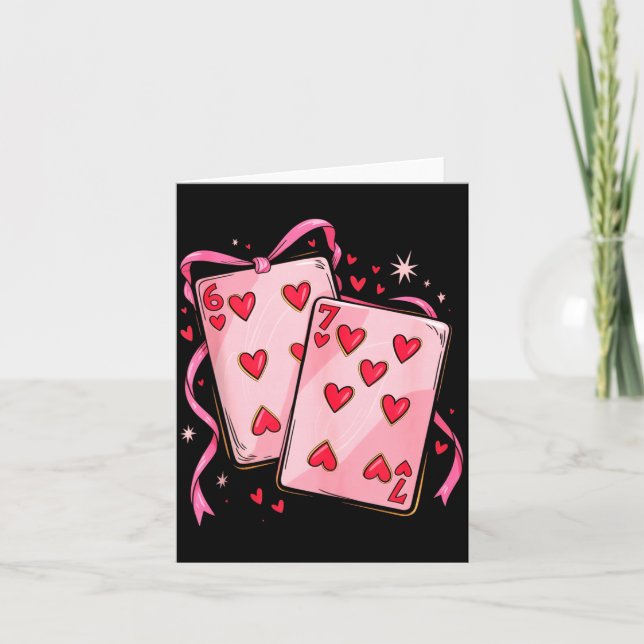 Cartão Playing Cards 6 7 Of Hearts 67 Six Seven Bow Valen (Frente)
