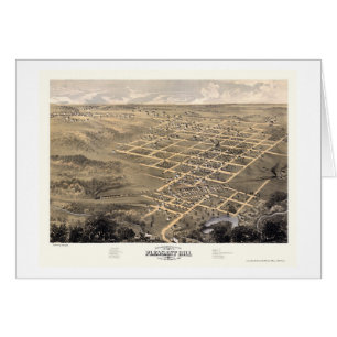 Cartão Pleasant Hill, mapa panorâmico do MO - 1869