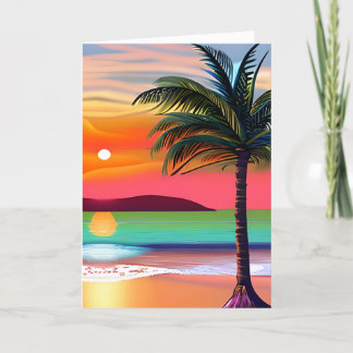 Cartão Pneus de Palma Tropicais e Sunset Themed Aniversár