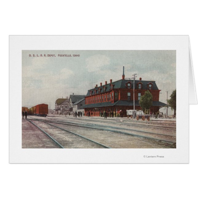 Cartão Pocatello, ID - Comboios e Pessoas em volta do tre (Frente Horizontal)