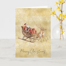 Cartão Poeira Dourada Brilho Confete Papai Noel Trenó Nat