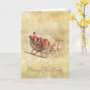 Cartão Poeira Dourada Brilho Confete Papai Noel Trenó Nat