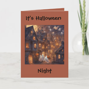 Cartão Poema da Noite de Halloween quando fantasmas voam 