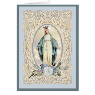 Cartão Poema Religioso Católico da Virgem Maria Rosas