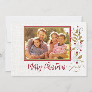 Cartão Poinsetta e Red Berry Custom Family Christmas Ca