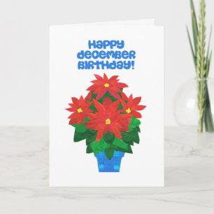 Cartão Poinsettia Vermelha Brilhante Aniversário Dezembro