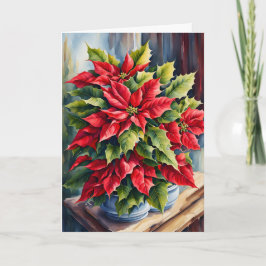Cartão Poinsettias do Natal Vermelho e Verde
