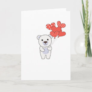 Cartão Polar Bear Cute Animais Com Balões De Coração Para