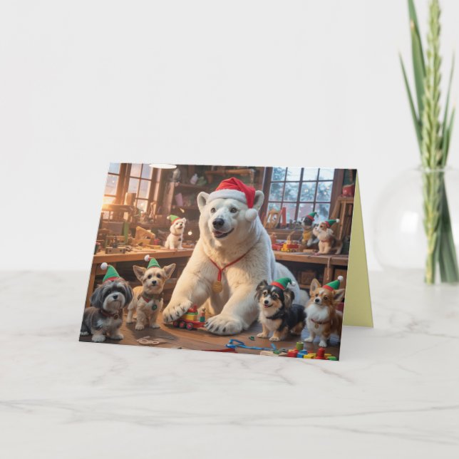 Cartão Polar Bear Santa Workshop Card (Frente)