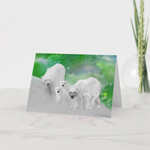 Cartão Polar Bears, cubs and northern lights