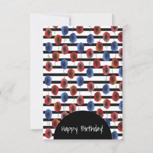 Cartão Pólen Floral Azul Vermelho Feliz Aniversário Qualq