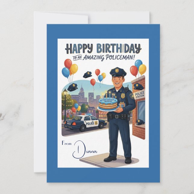 Cartão Policeman's Birthday (Frente)