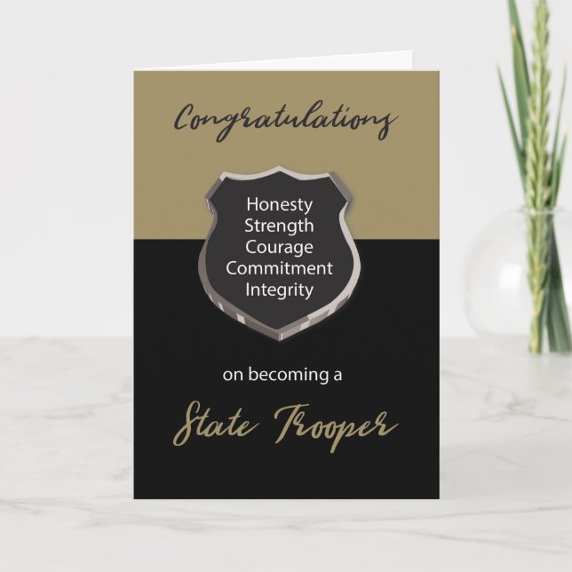 Cartão Polícia estadual, parabéns, Tan e preto (Frente)