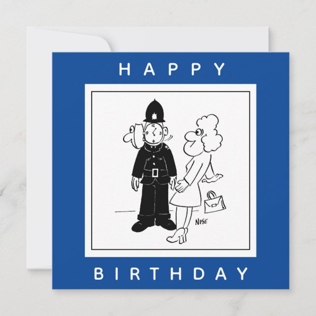 Cartão Policial tem Cartoon de Cara de Relógio. (Frente)