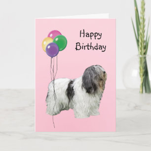 Cartão Polish Lowland Sheepdog, Birthday Balloons