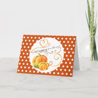 Cartão Polkadot Pumpkin Fall Orange Baby Announing