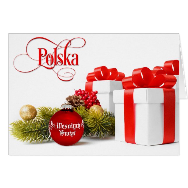 Cartão Polonês/Polski - Feliz Natal/Wesołych Świąt (Frente Horizontal)