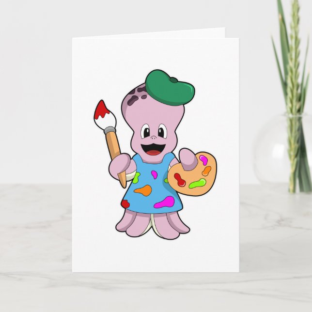 Cartão Polvo como Pintor com Pincel (Frente)